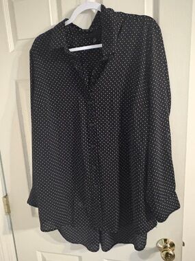 Lane Bryant Black Blouse with White Polka Dots